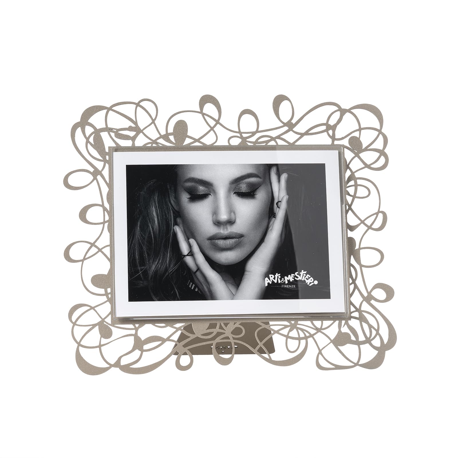 Arti & Mestieri Scarabocchio - Cornice portafoto grande orizzontale di Design 100% Made in Italy - in Ferro, 26x22h cm (Sabbia)