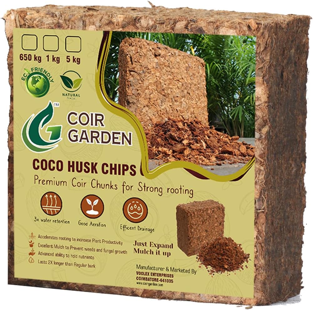 COIR GARDEN - Coconut Husk Chips for Hydroponic Plants (4.5 KG), Mulch and Potting Mix, Eco-Friendly for Indoor & Outdoor Plants