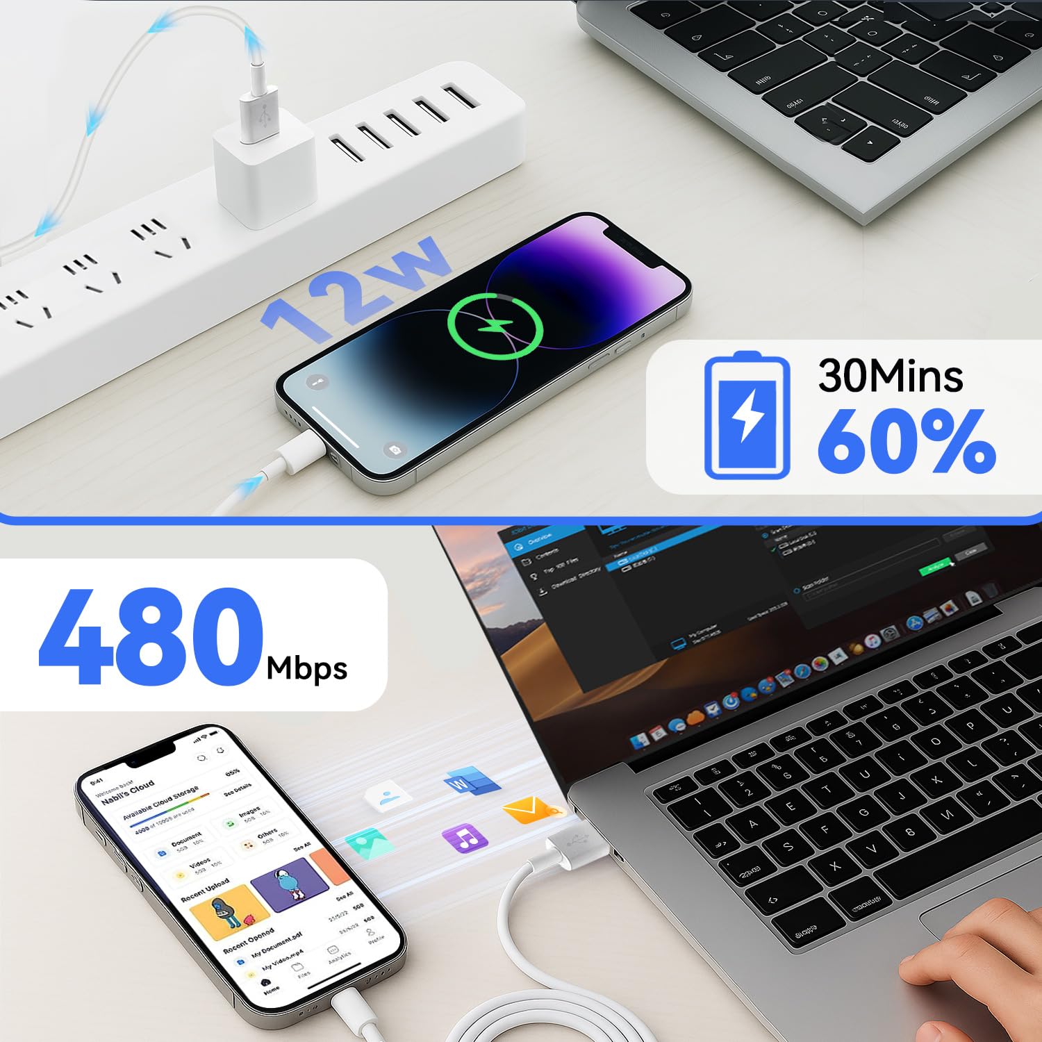 Lot de 3 câbles de charge Apple Carplay pour voiture, USB A vers Lightning, 1,0 m, compatible iPhone 14/13/12/11/Pro/Max/XR/XS/X/8/7/6S Plus/5S/SE 3ème/iPad Pro/Air/Mini