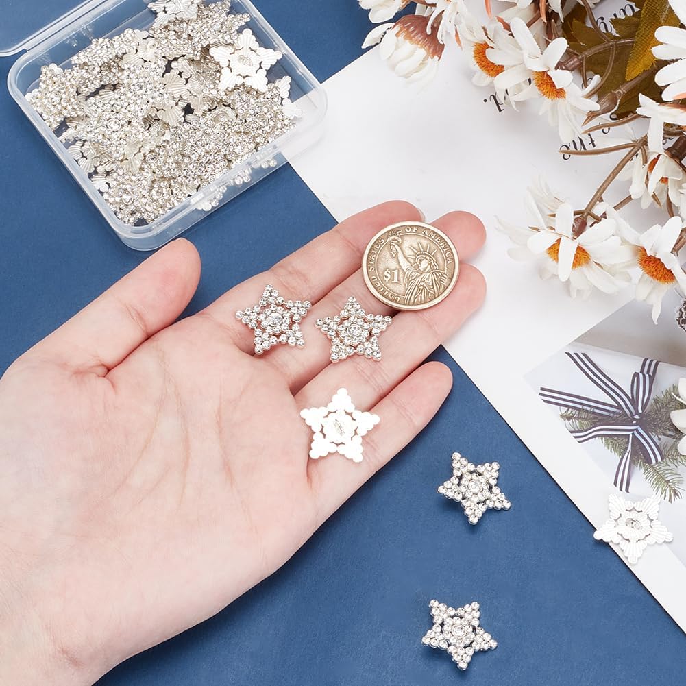 MAYJOYDIY 40pcs Star Rhinestone Buttons 0.8inch Silver Crystal Shank Button Embellishments Craft 1-Hole Bling Decorative Button for DIY Crafts Jewelry Clothes Bags Decoration