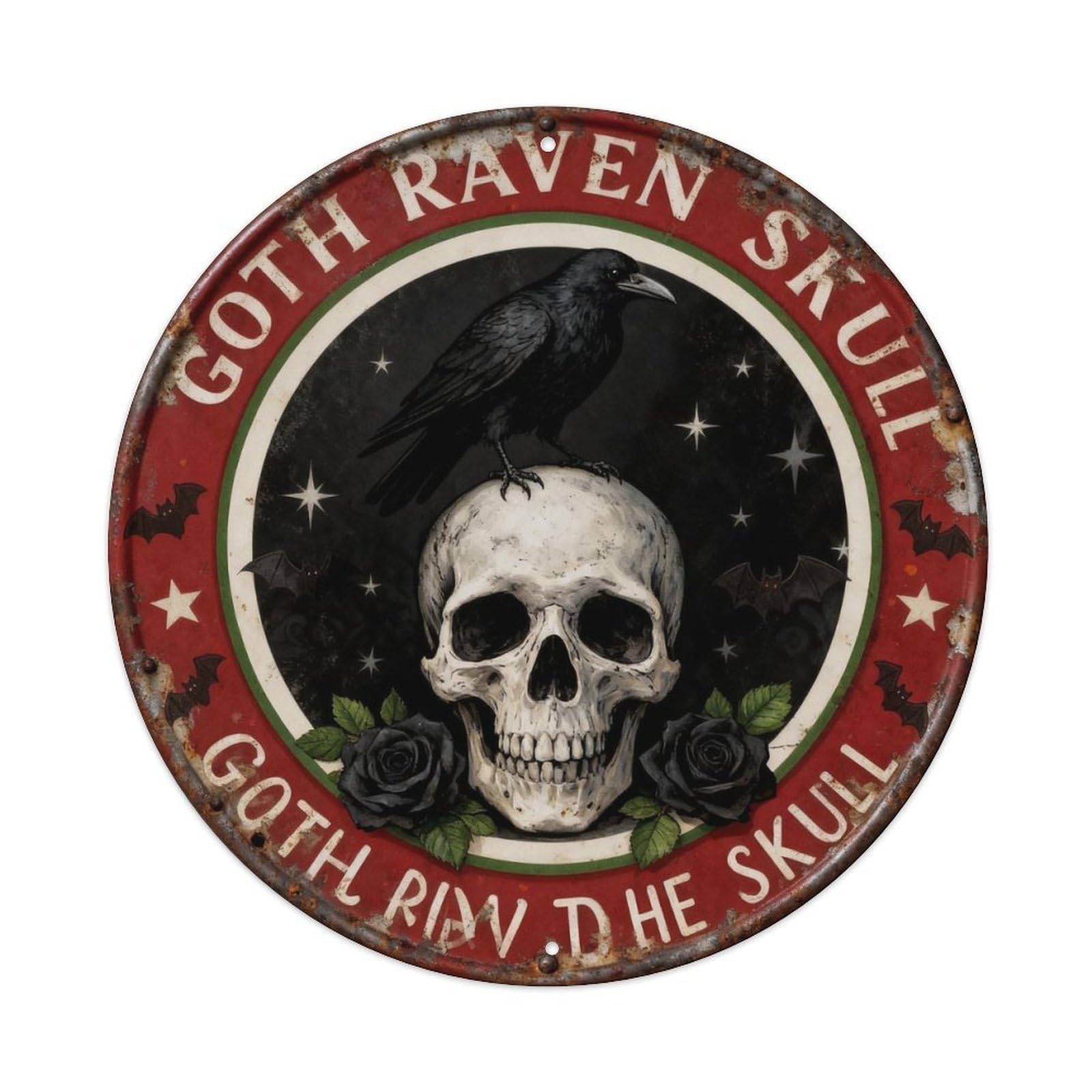 Goth Raven Skull Metal Tin Sign Plaque