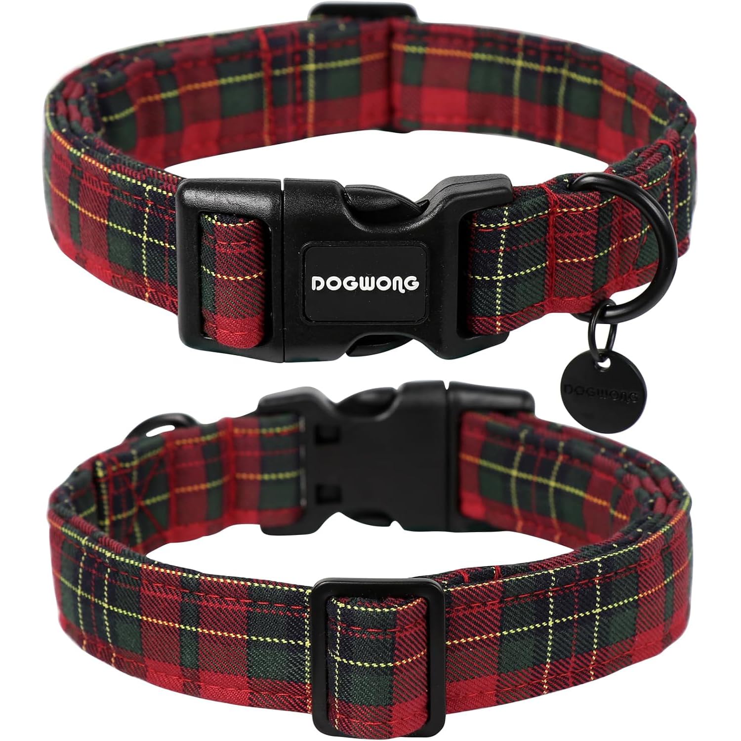 DOGWONG Red Tartan Dog Collar- Red Plaid Dog Collars Adjustable Designer Christmas Dog Collar for Small Medium Large Dogs - Image 2