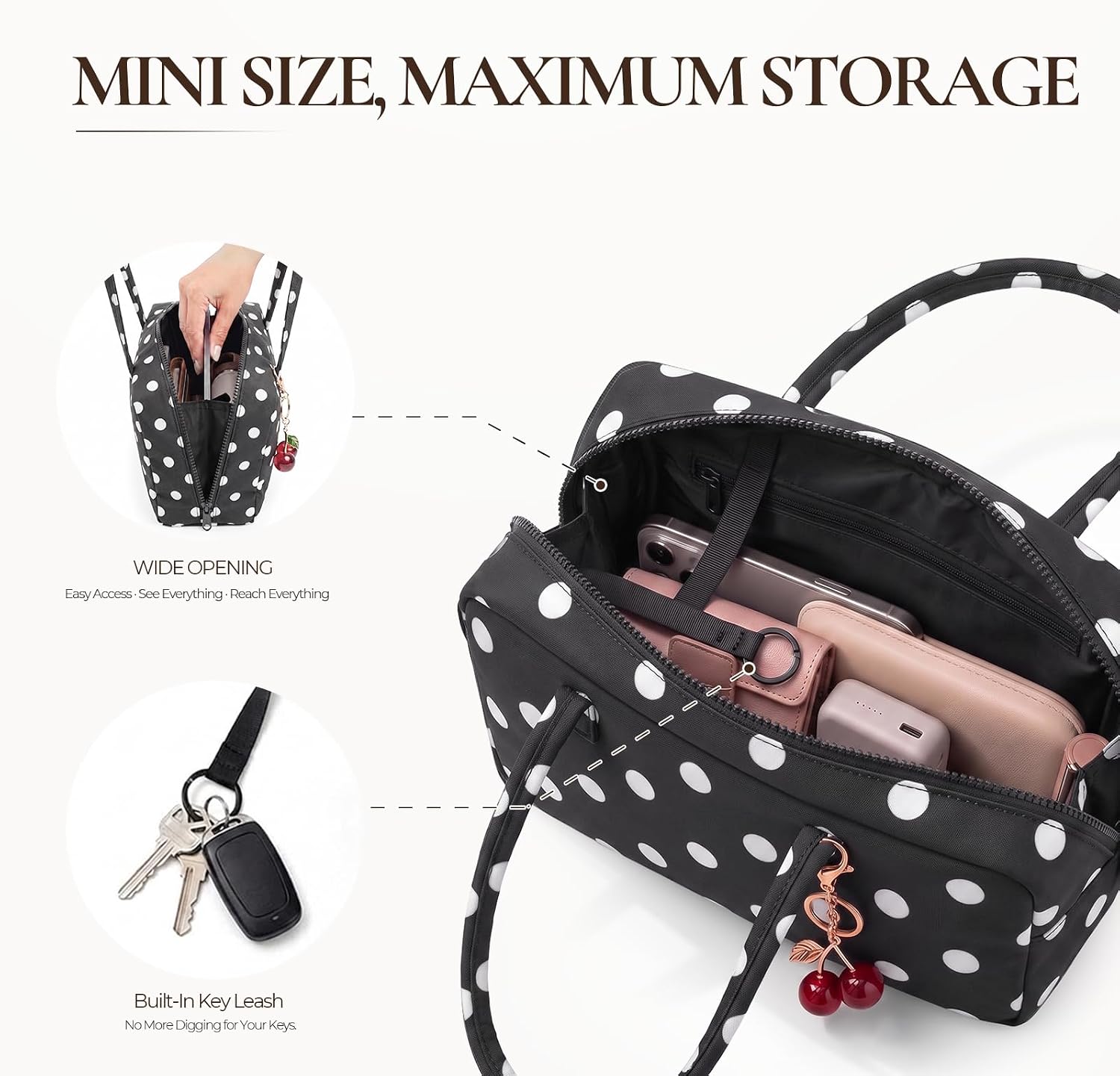 JIECH Nylon Bowler Bag for Women, polka dot Shoulder Bag