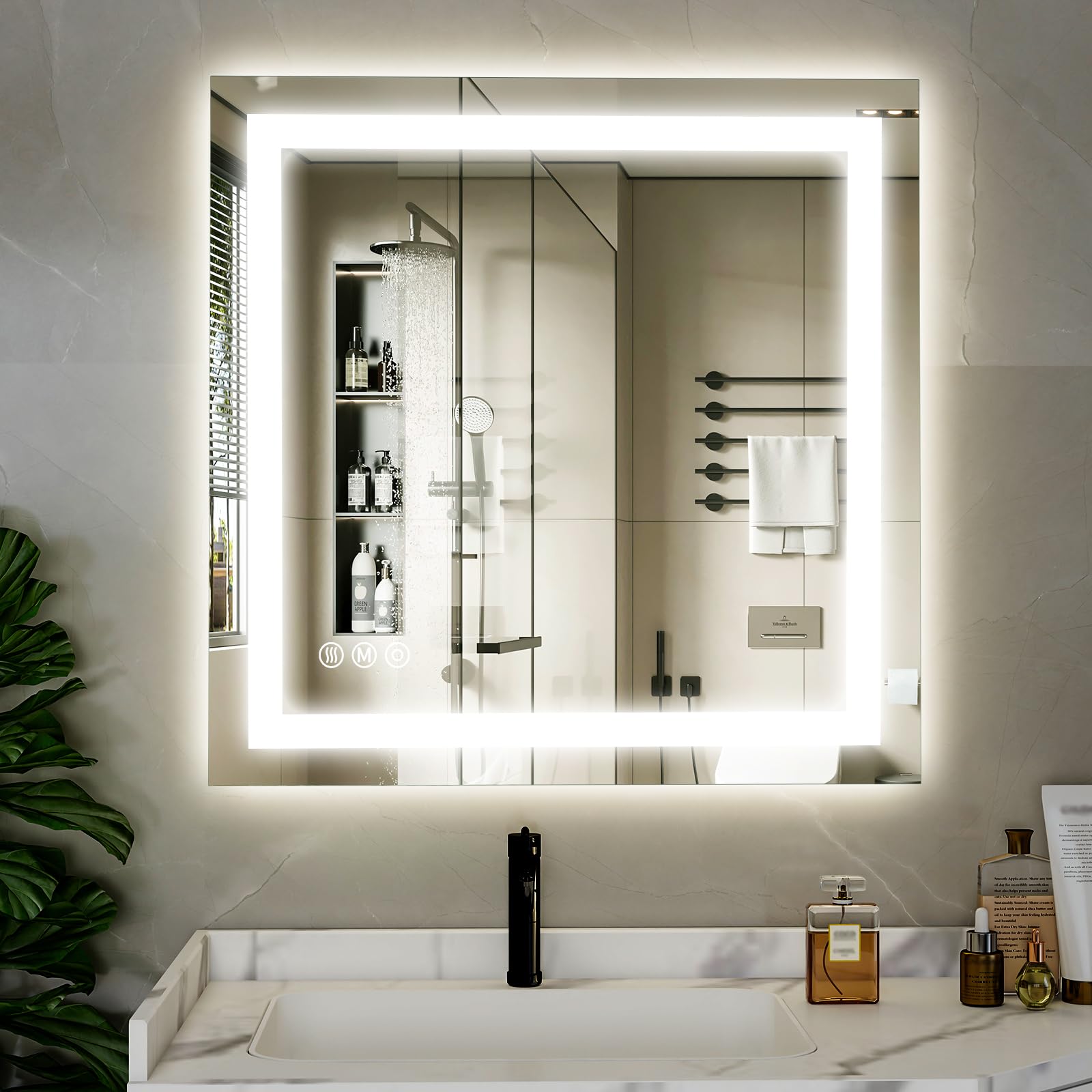 XRAMFY 40"X40" LED Bathroom Mirror, Backlit + Front Lit Wall Mirror