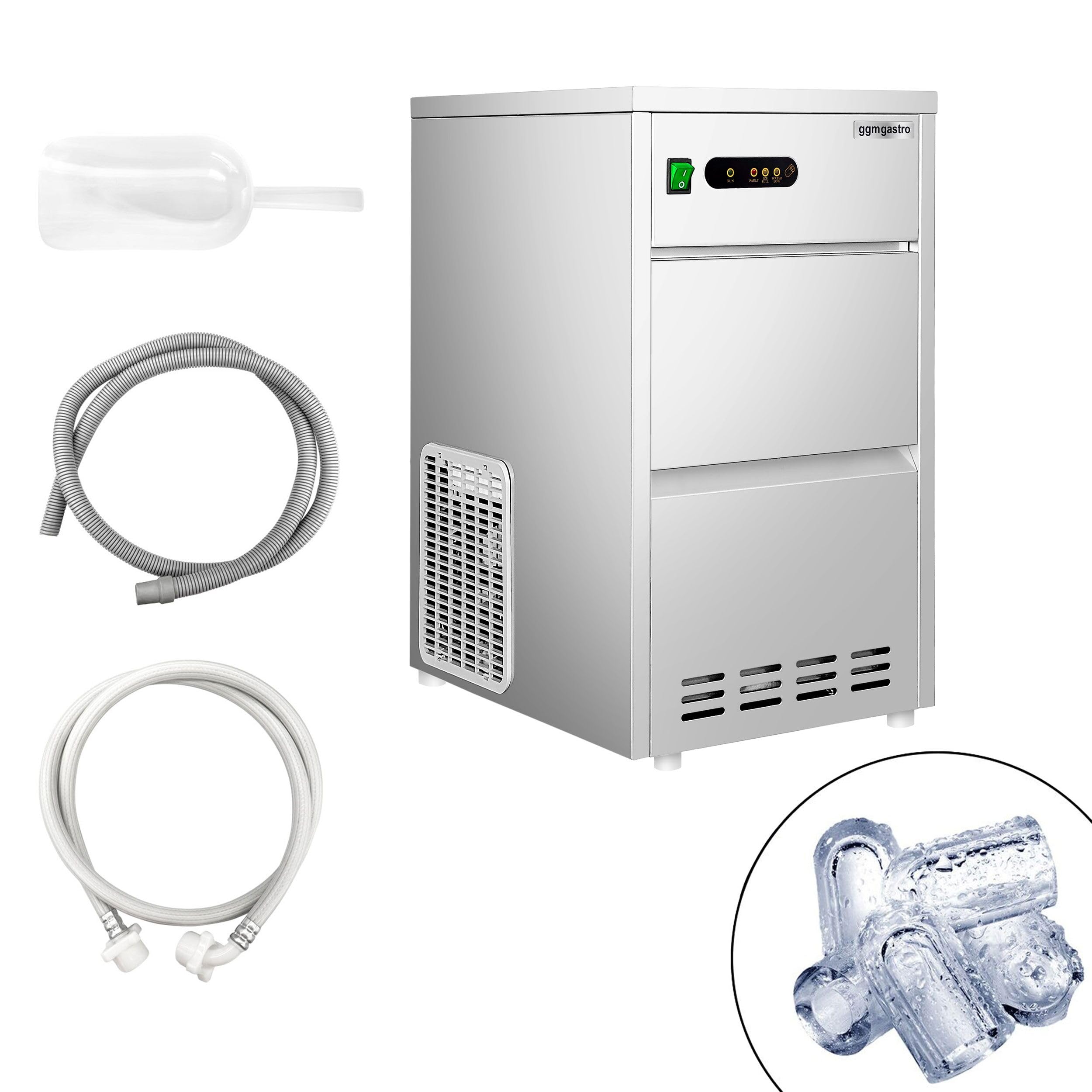 GGM Gastro Eiswürfelbereiter Hohlzylinder 24 kg/24 h | Ideal für den Dauereinsatz, robuste Edelstahlbauweise, steckerfertig, zeitsparende Reinigung, effiziente Luftkühlung