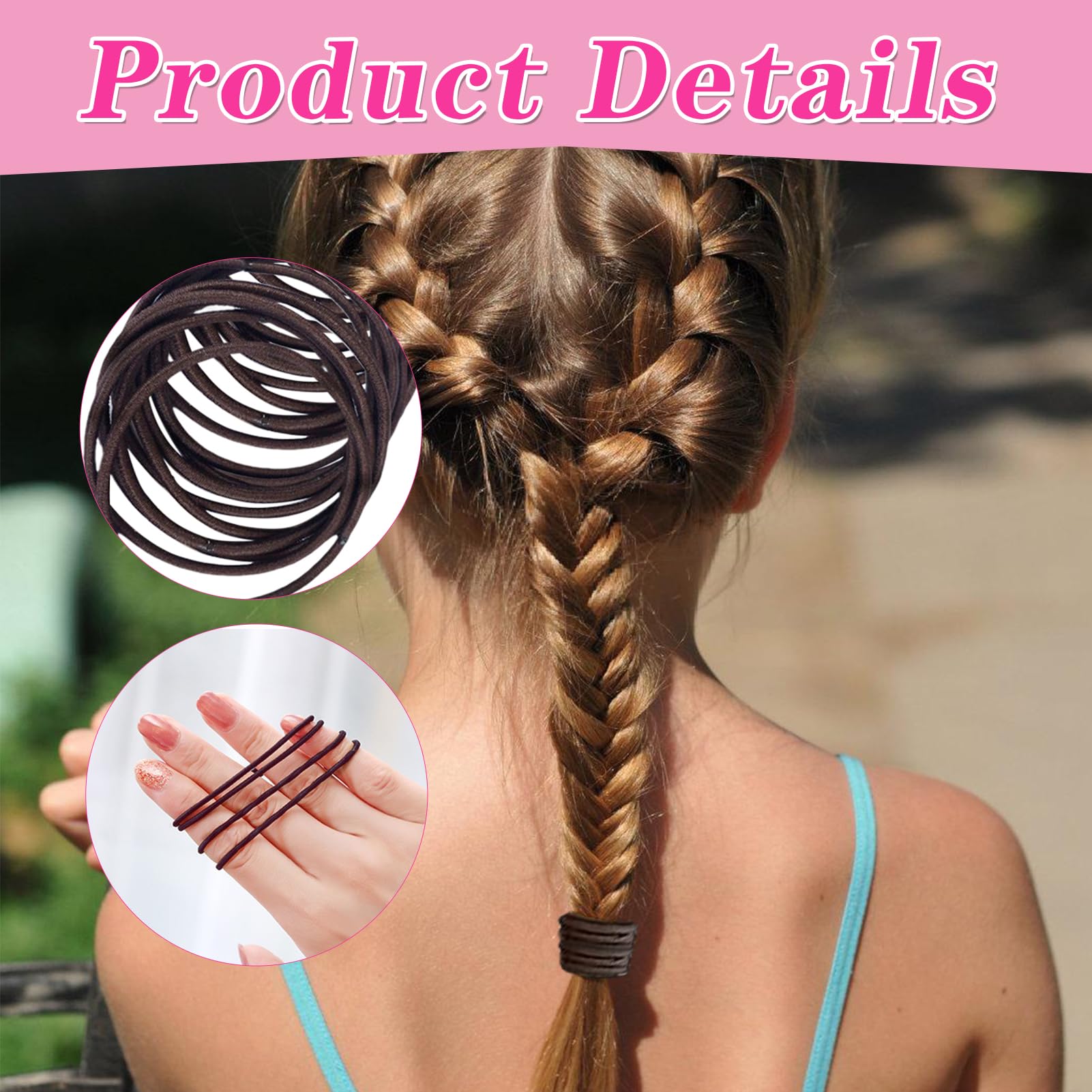 100 PCS Hair Bands, 2mm Small Thin Elastic Hair Ties Seamless Ponytail Braids Holders - Image 3
