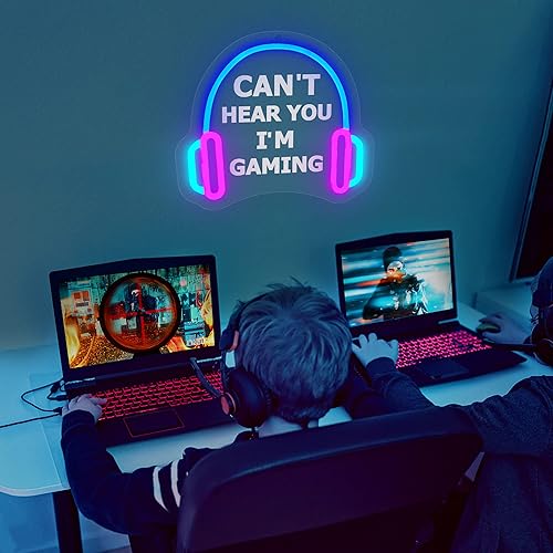 Miniatura 7 de YuanDian Letrero de neón para gamer, Can't Hear You I'm Gaming, luces LED de neón para decoración de pared de sala de juegos, ideas de regalo para