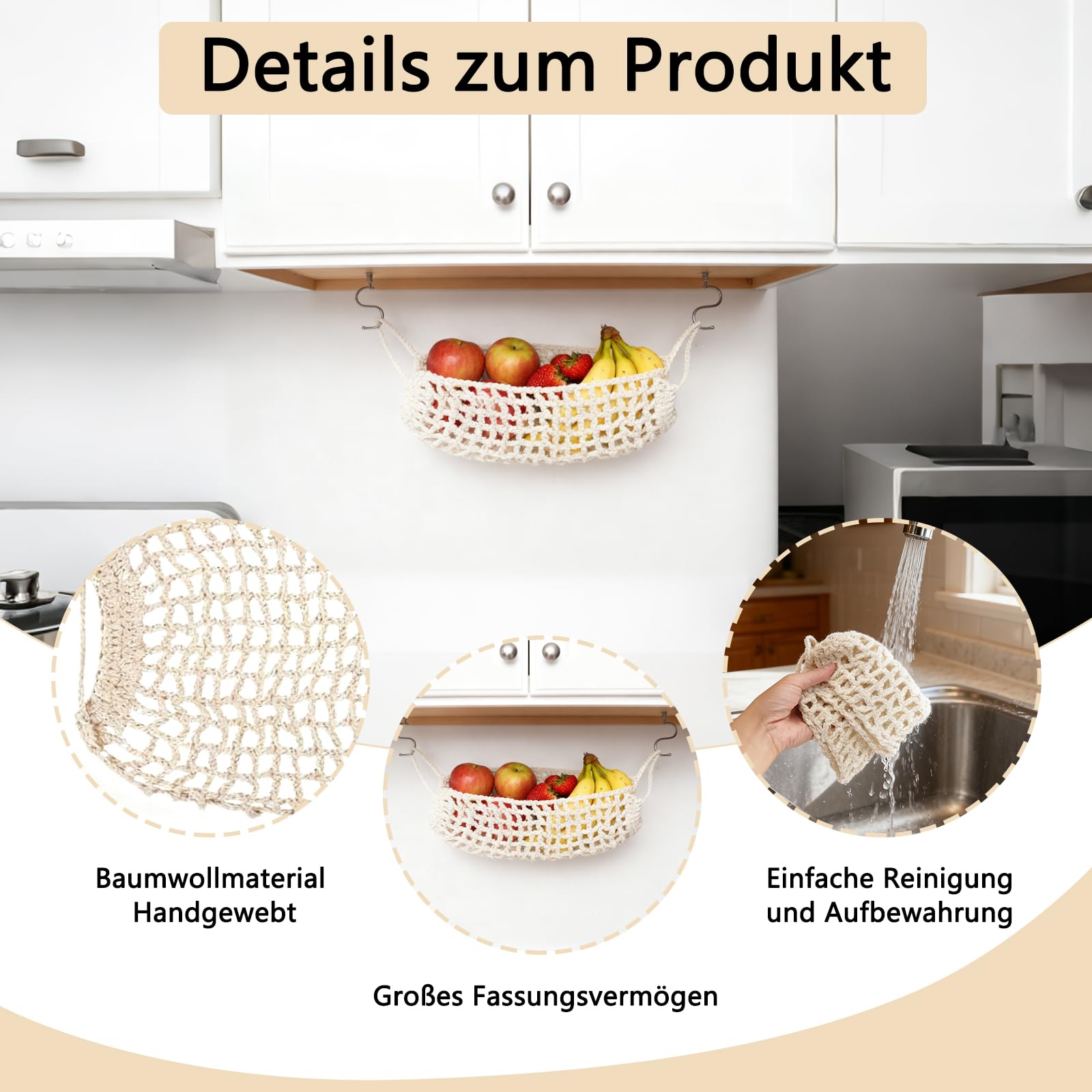 TNSLAND 1 Stück Obstkorb Hängend, Makramee Obstnetz, Obst Gemüse Hängematte