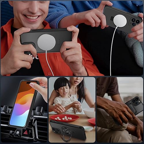 Miniatura 7 de Funda para iPhone 15 Pro Max con soporte de anillo invisible, compatible con MagSafe, protección contra caídas de grado militar a prueba de golpes,