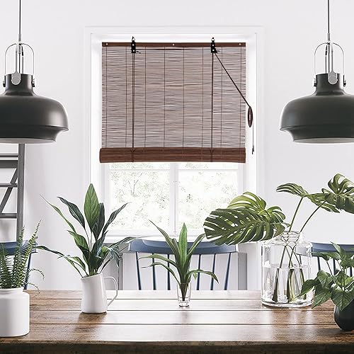 ALIMOO Persianas de bambú, persianas enrollables de bambú para ventanas, cortinas filtrantes de luz para puertas, interiores y exteriores, hogar,