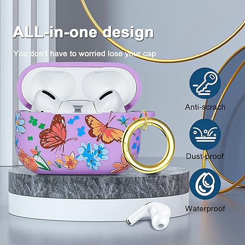 Miniatura 3 de Funda para Airpods Pro de mariposa, funda de silicona suave y bonita para Airpods Pro para mujeres y niñas con llavero para funda de carga de Apple