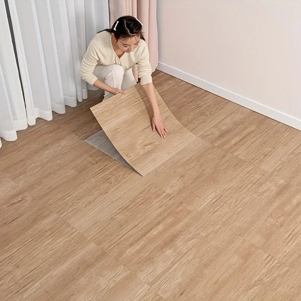 Queenbox 12x12in 10PCS Self Adhesive Wood Vinyl Floor Tile, Waterproof Wooded Plank Sticky DIY Flooring for Home Office Hotel Restaurant, Pattern 7