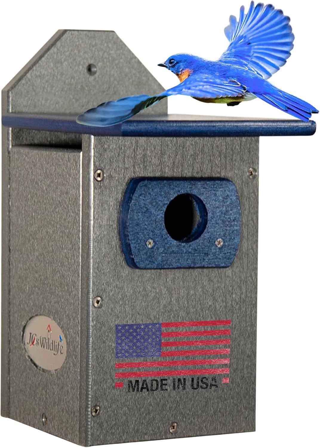 JCs Wildlife Recycled Poly Lumber Standard Bluebird Bird House (Blue and Gray)