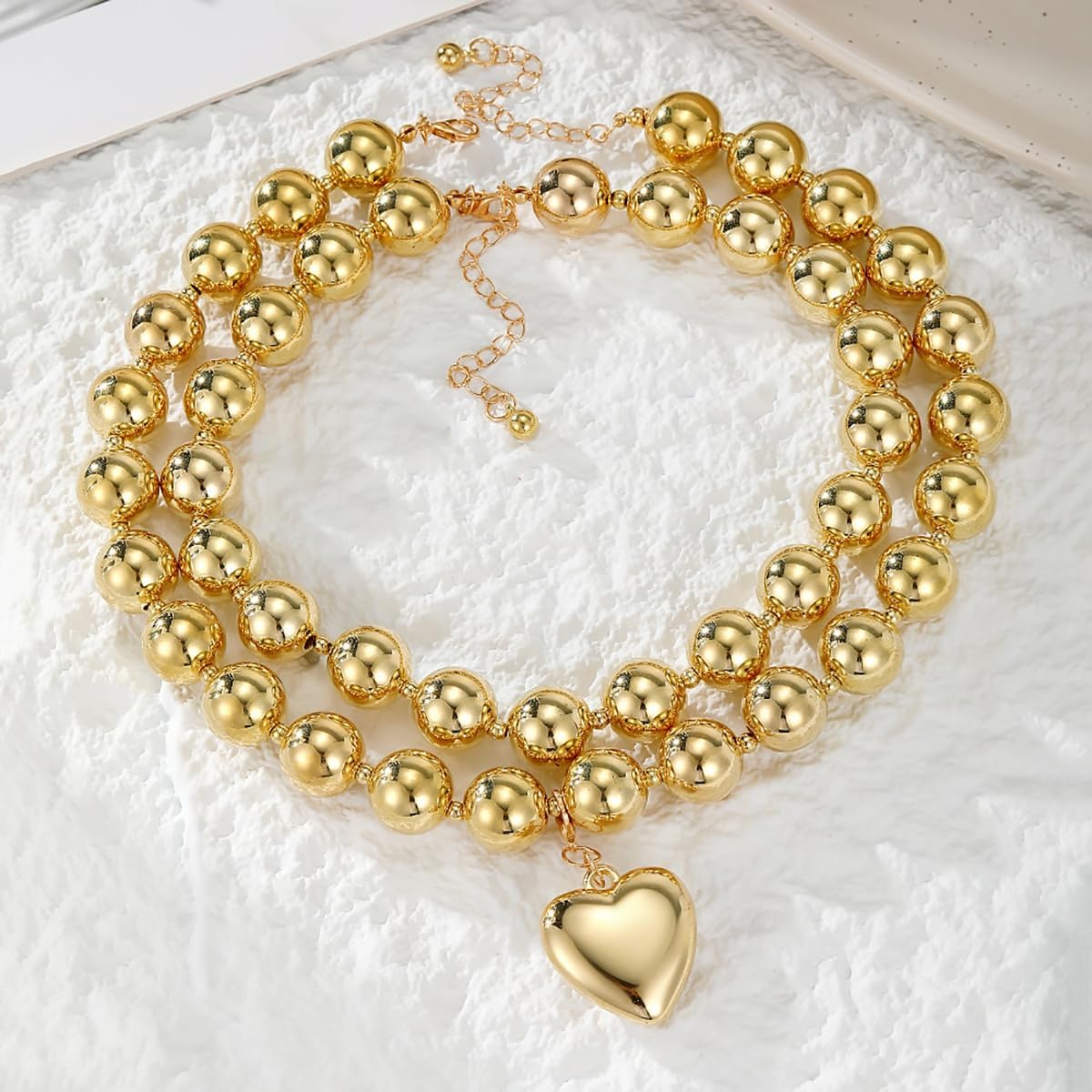 Chunky Gold Heart Necklace for Women Large Round Bead Beaded Necklace Layered Love Choker Necklaces Stackable Punk Thick Chain Pendant Bold Statement Jewelry Gift - Image 7