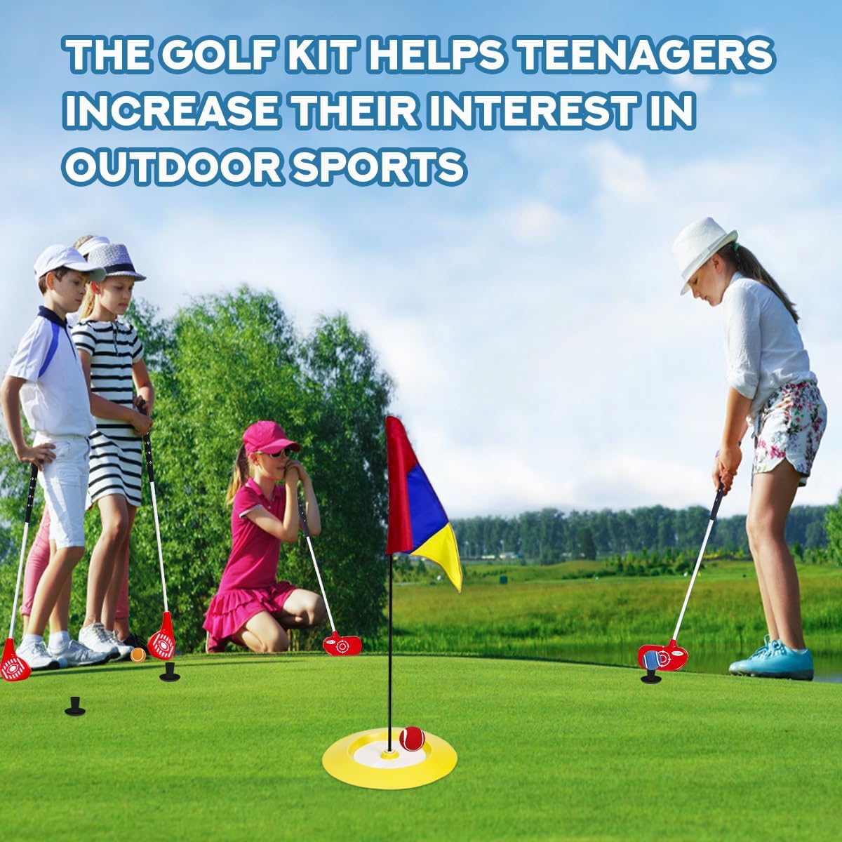 Junior Golf Clubs, Konday Kids Golf Club Set for Children Youth with Storage Bag Stick Ball Target Flag Golf Tee Right Hand