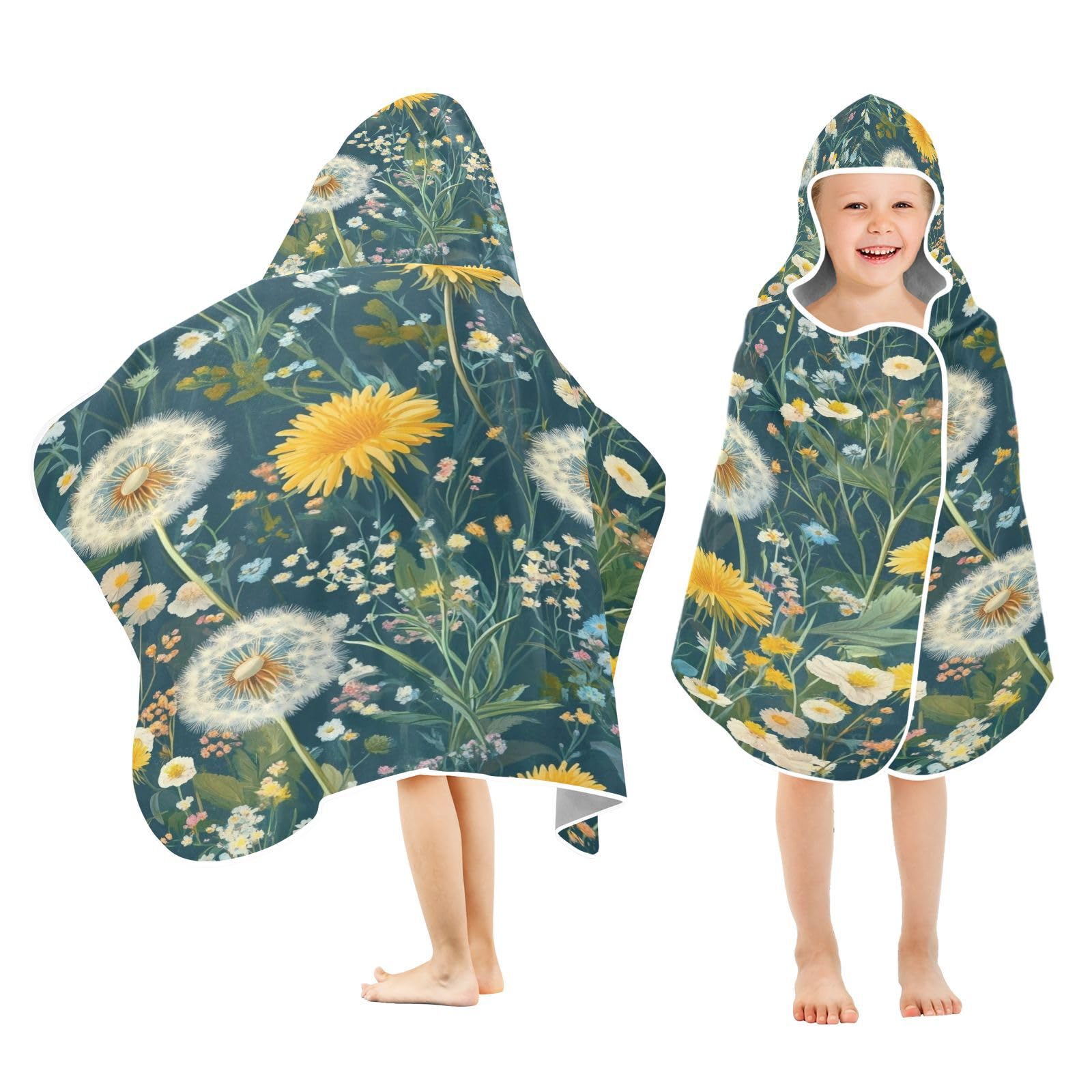 Kigai Wildflowers Hooded Beach Towel for Kids Soft Absorbent Quick Dry Bath Towel with Hood Lightweight Toddler Shower Pool Bath Wrap for Boys Girls