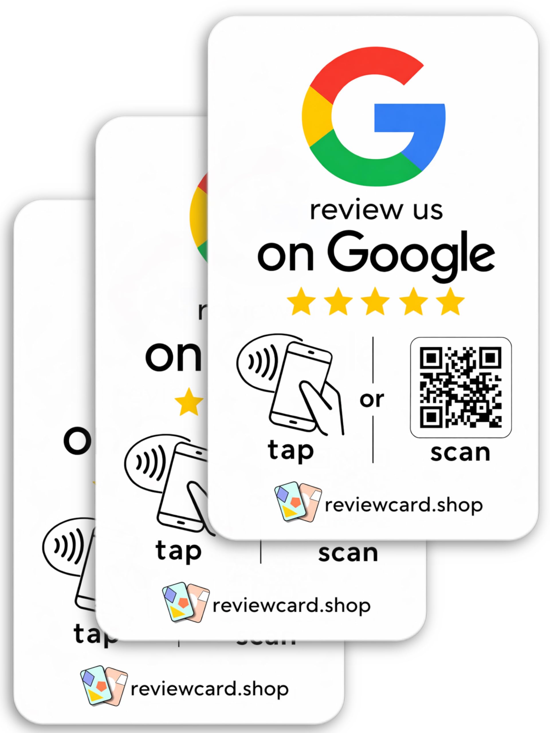Review Tap Cards (3-Pack) by Review Card - Tap for Instant Reviews - All Phones Compatible - Reusable Smart Tap NFC & QR - Boost Business Reviews - Powered by Review Card (White, 3 Pack)