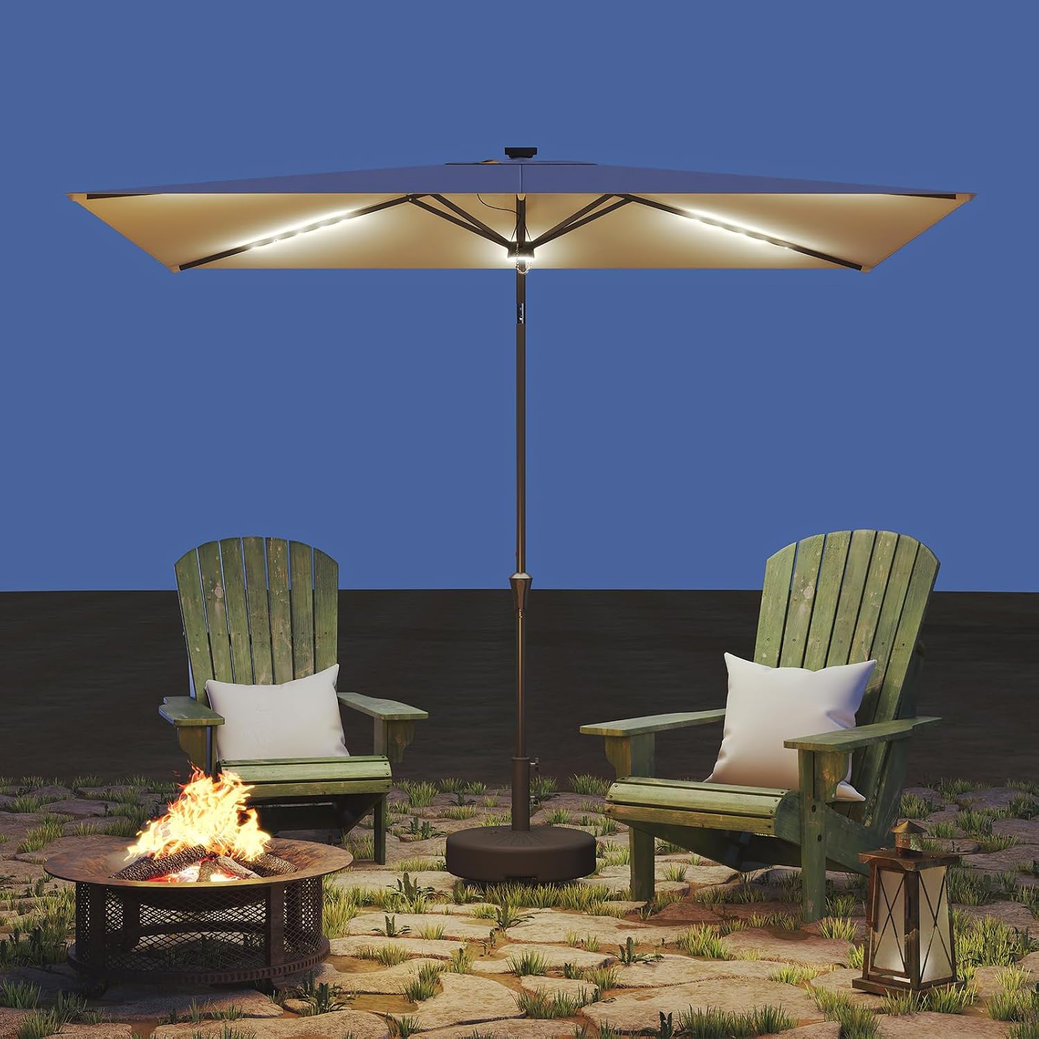 Helios&Hestia 6.5x10 ft Solar Powered Rectangular Outdoor Market Patio Umbrella with LED Lights and Tilt, Providing Shade for Rectangle Tables for Garden, Deck, Pool