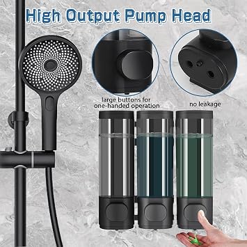 3 Chamber Black Soap Dispenser, Wall Mounted Shower Gel Dispenser | Hand Soap Dispenser with Button for Shampoo Conditioner or Lotion, Each 300ml Large Capacity Bathroom Kitchen Hotel Hospital