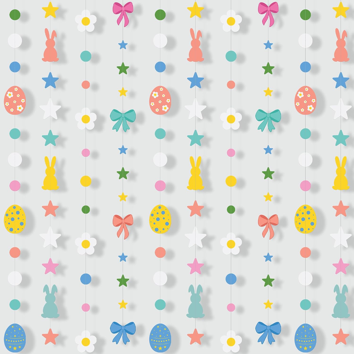 KatchOn, Easter Garland - 3.2 Feet, 10 Strings, No DIY | Easter Decorations for Office | Easter Banner with Bunny, Egg, Flowers, Bow | Colorful Hanging Garland Party Decorations
