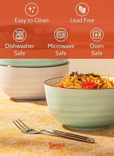 Miniatura 3 de Sweese Tazón de cereales  Juego de 6 cuencos de sopa de 20 onzas para cereales, aperitivos, arroz, ensalada, guarniciones, cuencos de porcelana para