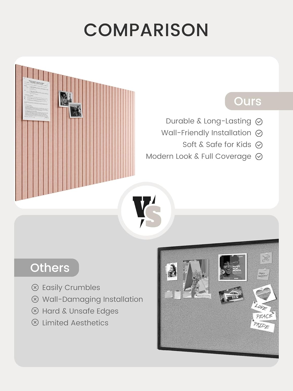 Bumusty Large Cork Board Alternative-48 x 36" Felt Bulletin Board Tiles, with 30 Pushpins, 70 Adhesive Tabs, 12-Pack Slat Wall Paneling, Cork Boards for Office Push Pin Board Felt Board-Pink