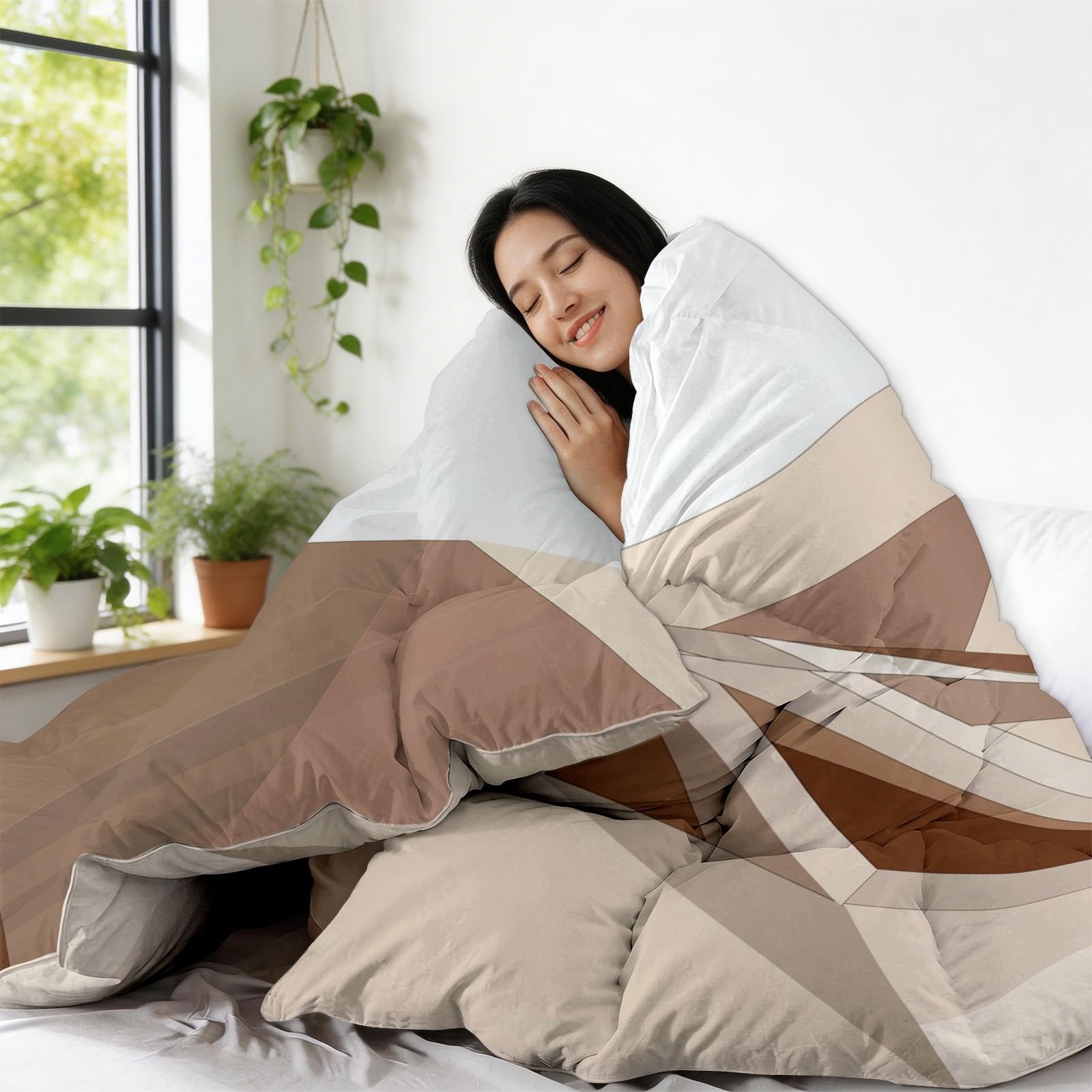 Piumone Invernale Matrimoniale 220 x 240 cm Surrealismo Architettura Scala Trapunta in Ecopiuma 400 gr/mq, Caldo ed Elegante – Biancheria da Letto Anallergica e Traspirante – Set 3 Pezzi, Beige