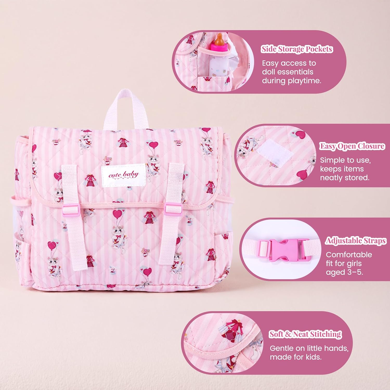 BABESIDE 14 Pcs Baby Doll Accessories Set for 12-15 Inch Babydolls - Baby Doll Diaper Bag Set with Dolls Bedding, Changing Pad & Babydoll Feeding Accessories for Kids Pretend Play Toys