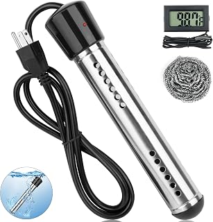 2000W Portable Water Heater Electric with 304 SS Guard, Bucket Immersion Water Heater with Digital LCD Thermometer, Fast Heats 5 Gallons of Water in Minutes