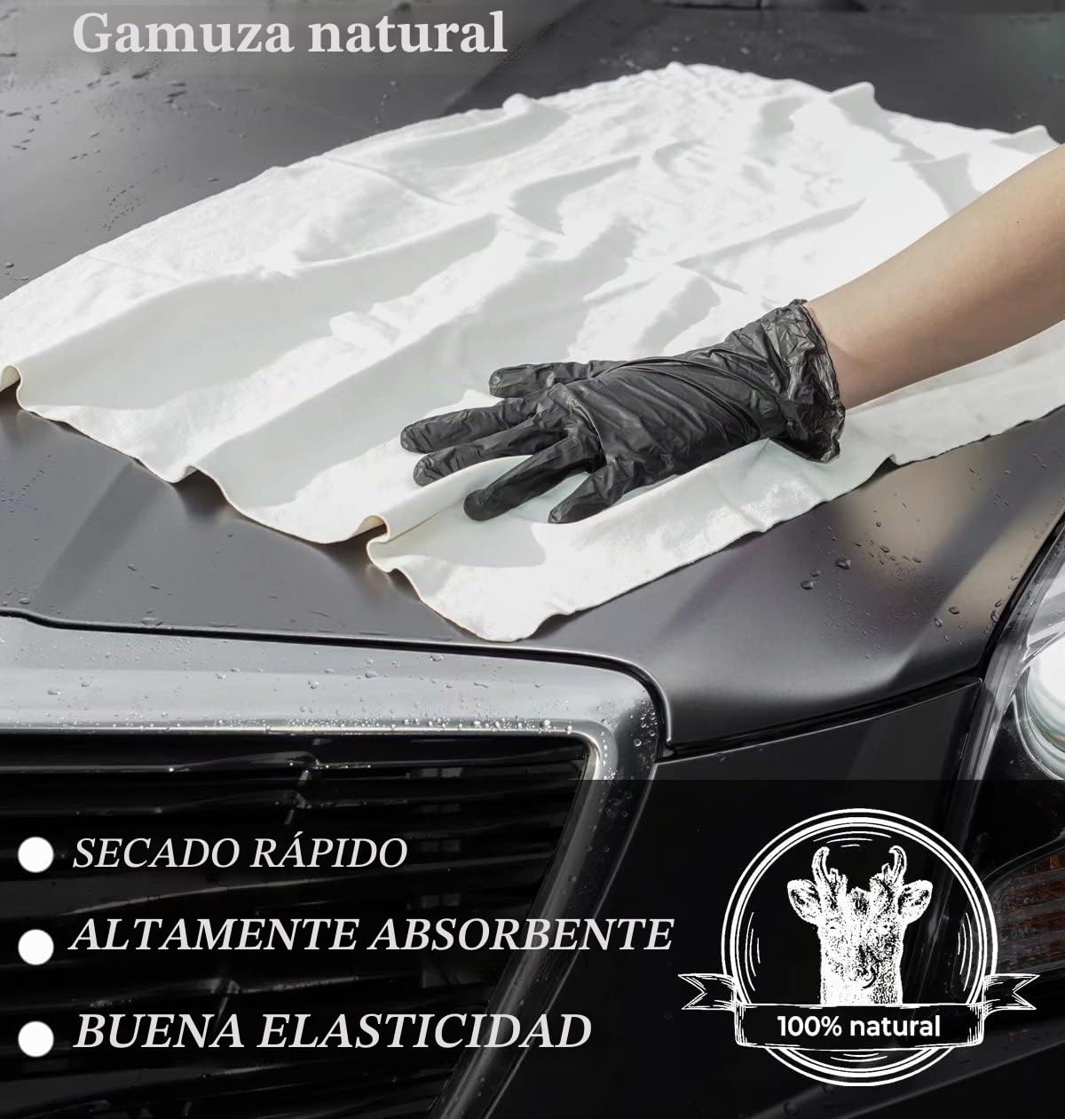 Gamuza de gamuza para automóviles, 60 x 40 cm, extra gruesa, para secado y limpieza de ventanas, toalla de cuero suave natural, súper absorbente y reutilizable para detalles de automóviles, interiores | Piel natural suave, altamente absorbente, reutilizab