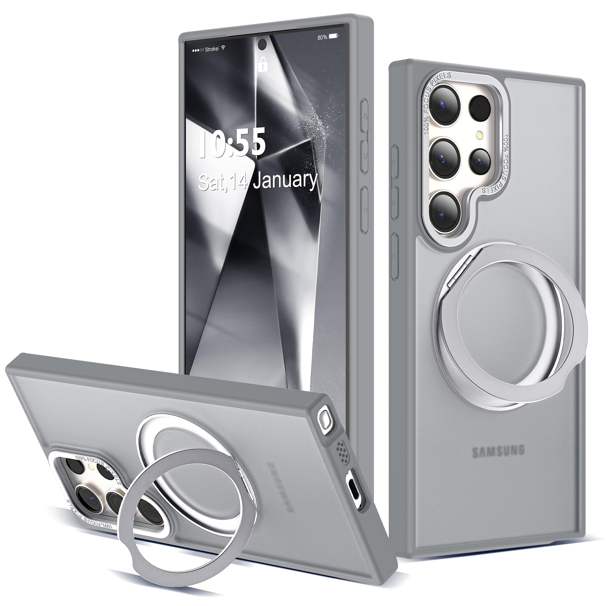 for Samsung Galaxy S24 Ultra Case with 360° Spin Stand,Gray