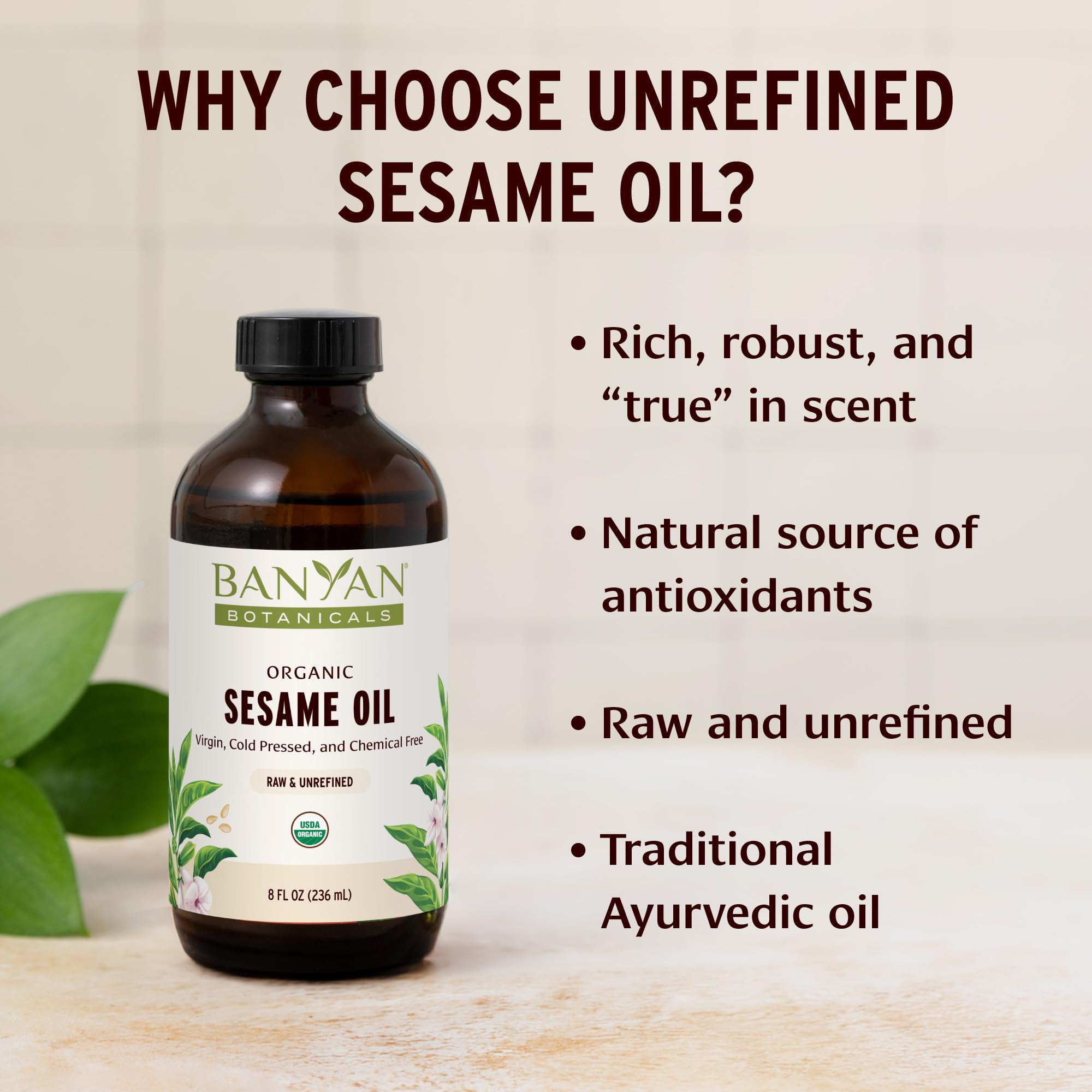 Sesame Oil, Certified Organic, 16 oz - Pure, Unrefined - The Most Traditional of All Oils Used in Ayurveda, Good for Vata & Kapha