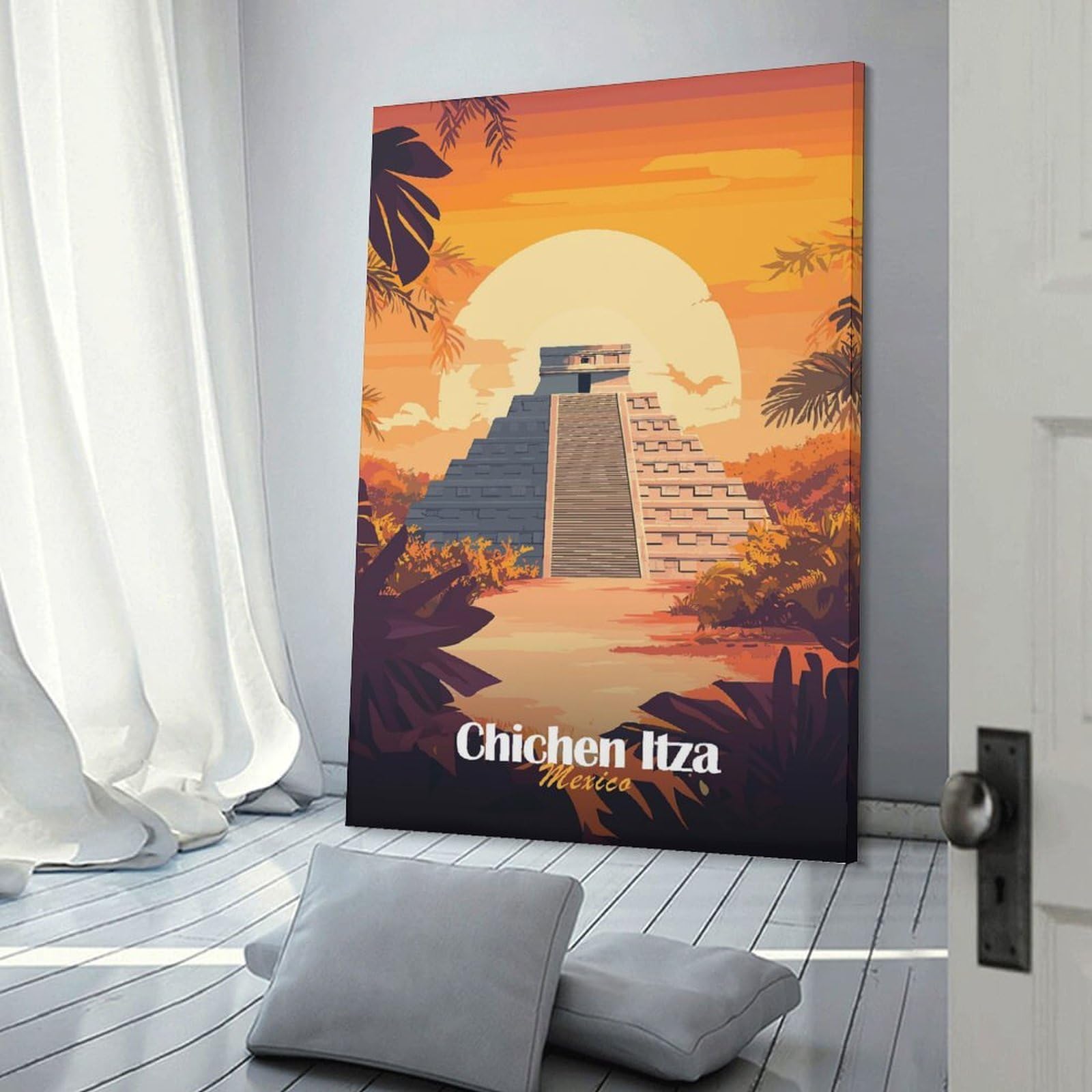 Junmoney Chichen Itza Pyramid Home Decor Wall Art, 24x36inch(60x90cm), for Apartment Walls, Studios Or Work Areas, Stylish Wall Art for Fresh Spaces