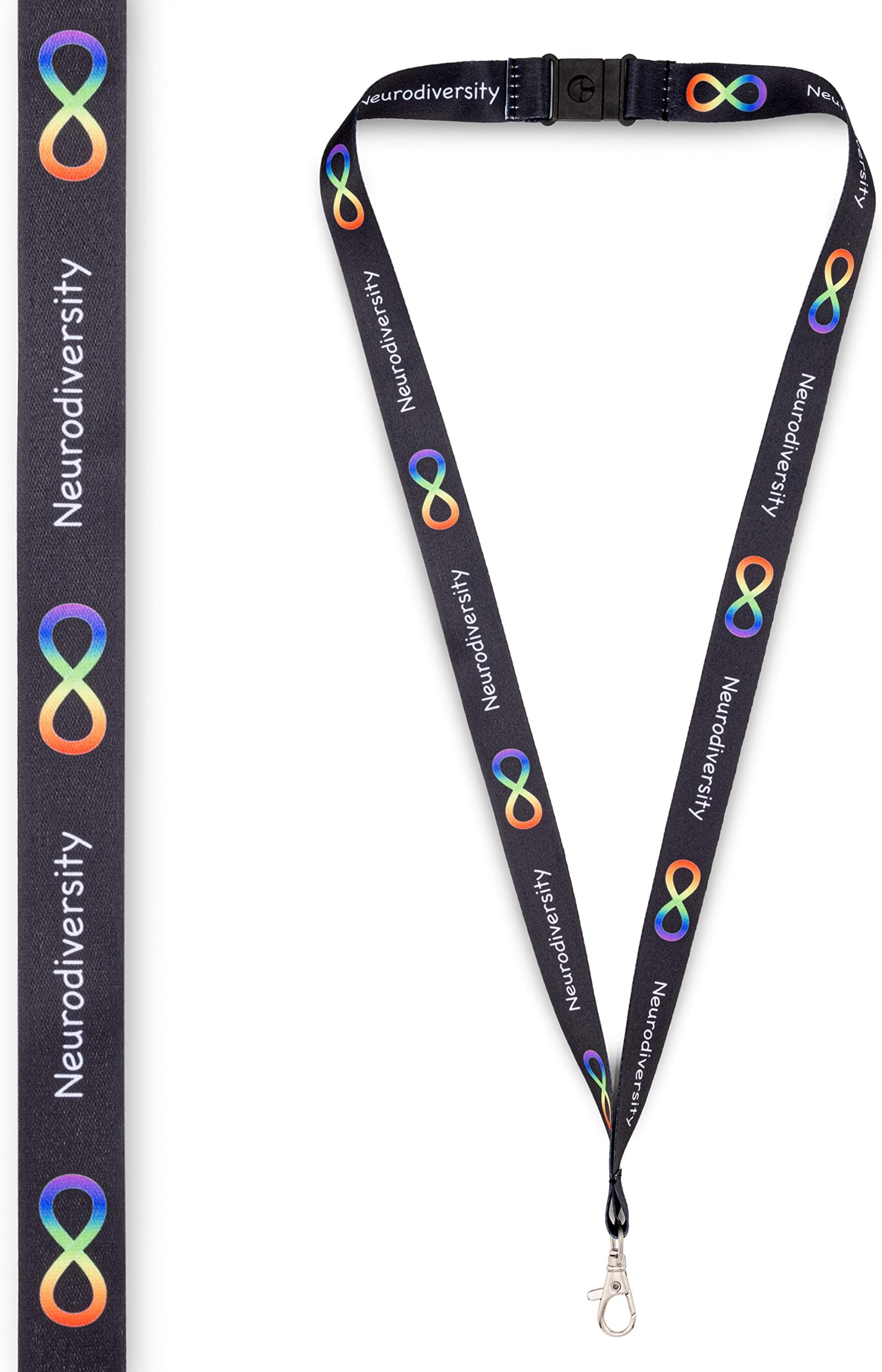 Neurodiversity Awareness Lanyard Autism ADHD Double Infinity Dyslexia Tourettes Epilepsy Unisex Black White Adult Size (Black)