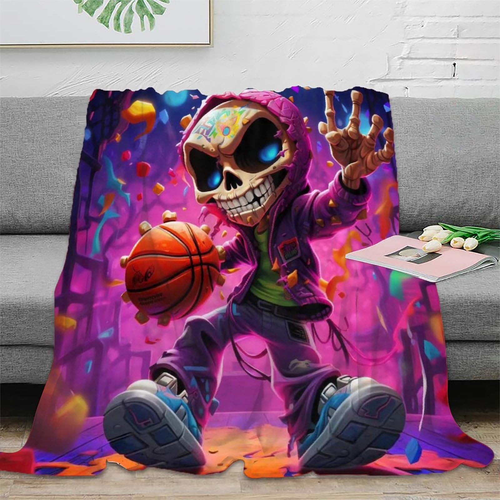 Couverture crâne 3D 200x230cm pour lit et canapé
