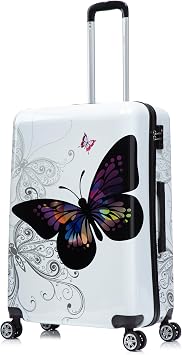 InUSA Butterfly Print Luggage with Spinner Wheels | Durable Lightweight Hardside Suitcase | Travel Bag with Handle and Trolley | 28-Inch Large Checked luggage