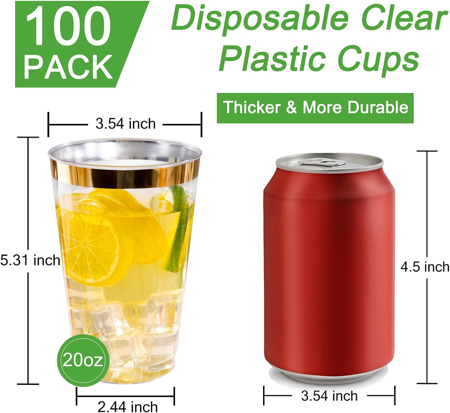 I00000 100 Pack 20 oz Gold Plastic Cups, Elegant Gold Rimmed Plastic Cups, Disposable Cocktail Glasses Wine Glasses, 20 oz Premium Tumblers Perfect for Birthday, Party & Wedding