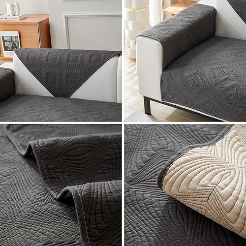 Miniatura 6 de vctops Funda de sofá de algodón sólido para 2 o 3 cojines, antideslizante, geométrica, acolchada, para perros, gatos y mascotas, para sofá biplaza,