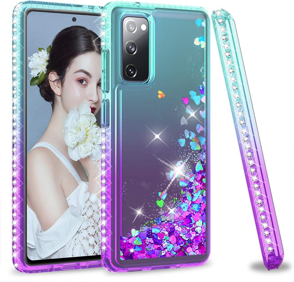 LeYi Compatible with Samsung Galaxy S20 FE Case (Not Fit Galaxy S20), Samsung Galaxy S20 FE 5G Case for Girls Women, Glitter Clear Phone Case for Samsung S20 FE 5G, Gradient Teal/Purple