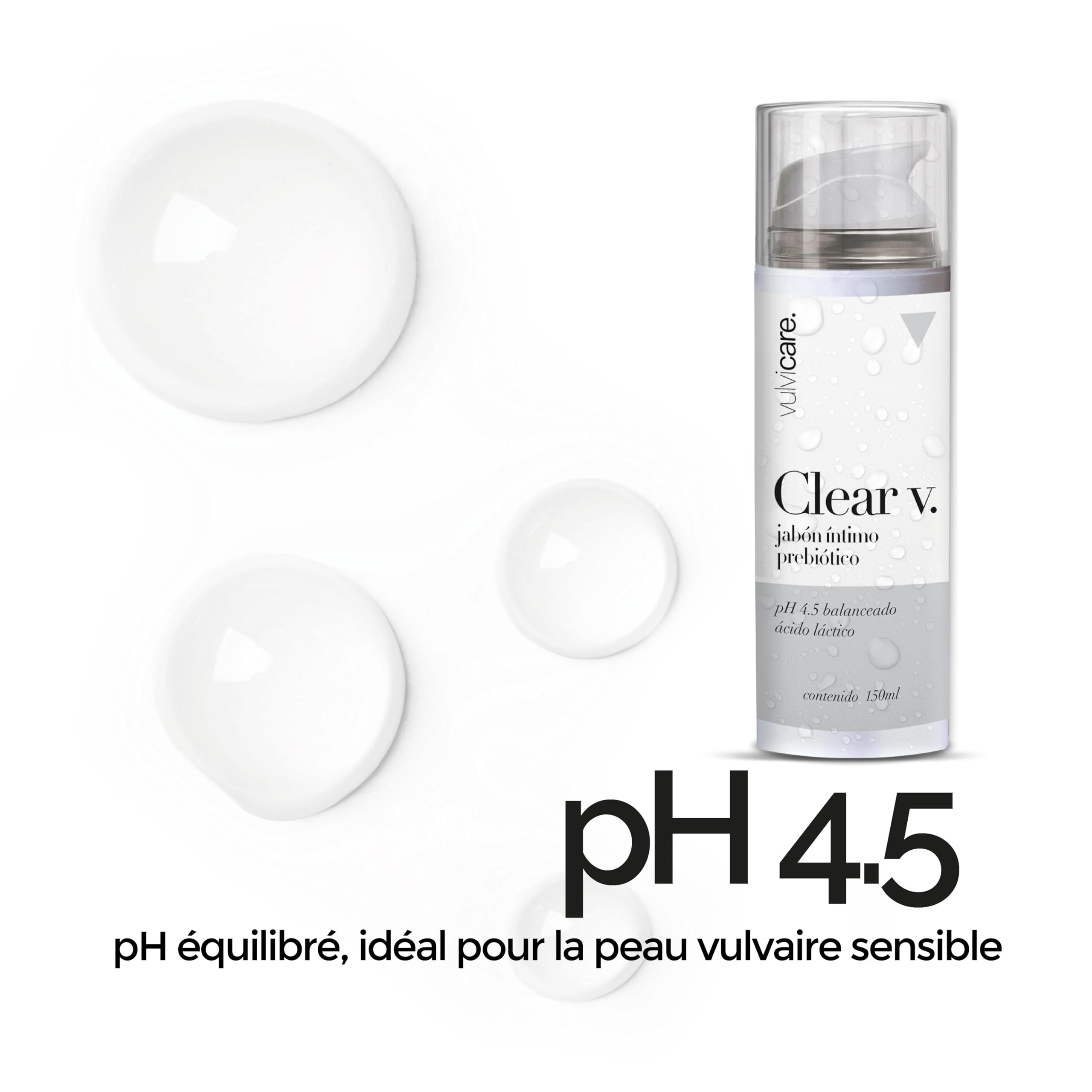 Vulvicare Clear V- Savon Intime Femme pH 4.5- Développé par Gynécologues