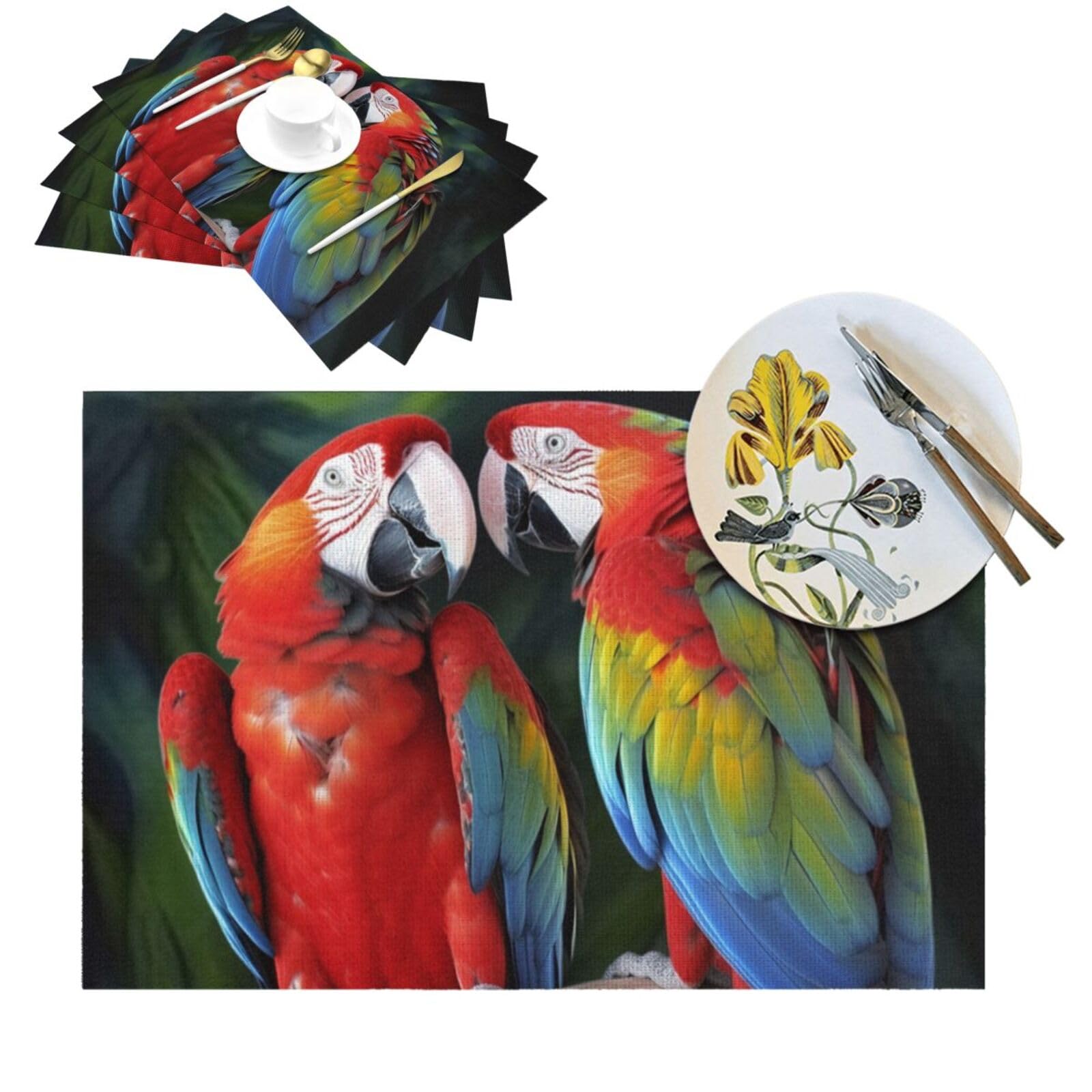 Set de table pour cuisine et fête tropicale lot de 2 PVC motif perroquet