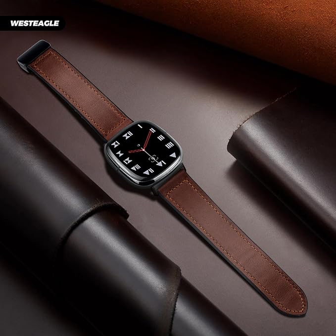 Correa de Cuero Magnética para Fitbit Versa 4/Versa 3/Sense 2/Sense Marrón Oscuro miniatura 7