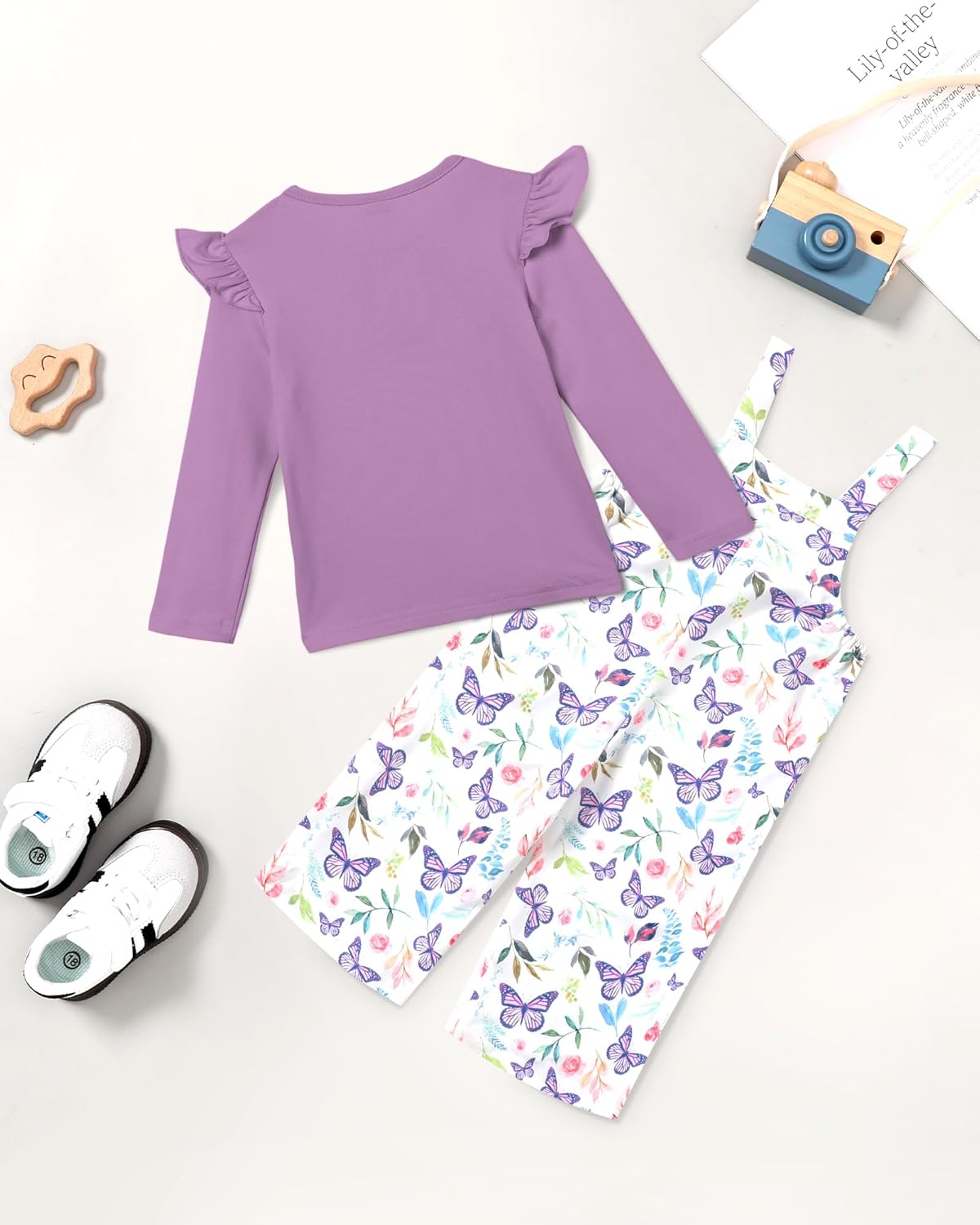 YUEMION Toddler Girl Clothes 2Pcs Baby Girl Outfit Fall Winter Clothing Floral Long Sleeve Top+ Overall Pants Set 18M-6Y - Image 4