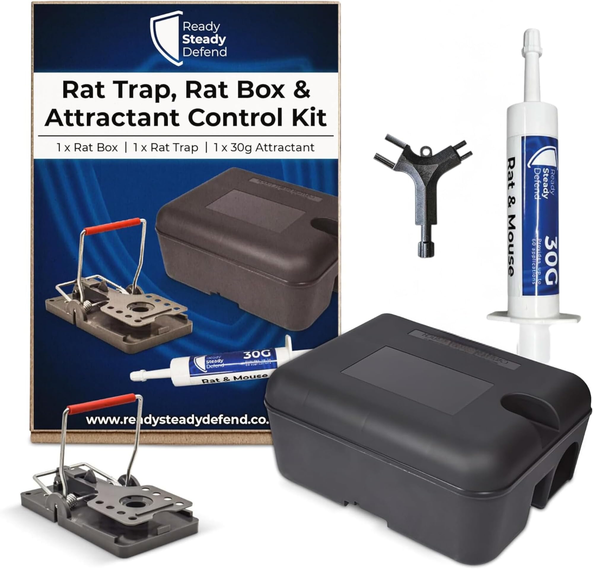 Rodent Control Kit - Includes 1 Heavy Duty Rat Box, 1 Instant Kill Rat Trap, and 30g Attractant, Safe and Effective Rodent Control, Rat Traps For Outdoors and Indoors, Rat Traps That Instantly Kill