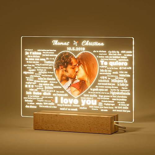 Regalos personalizados de San Valentín para él y ella 100 idiomas que dicen que te amo luz nocturna con imagen regalos de parejas para aniversario
