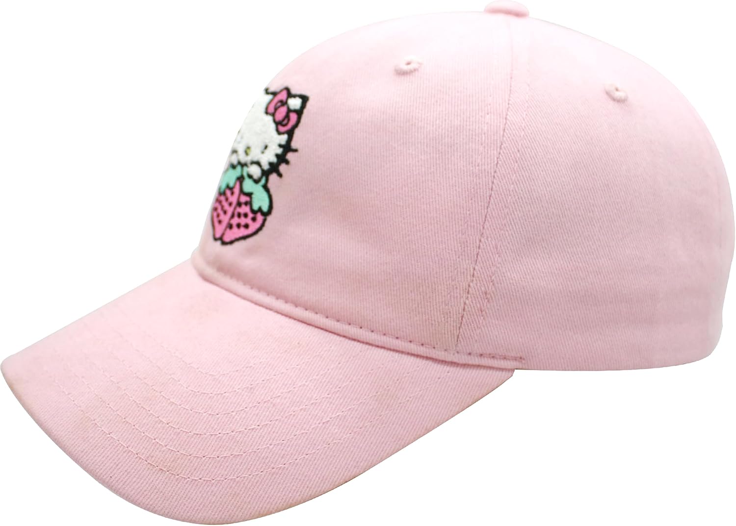 Hello Kitty Dad Hat, Strawberries Adjustable Baseball Cap with Curved Brim, Pink, One Size