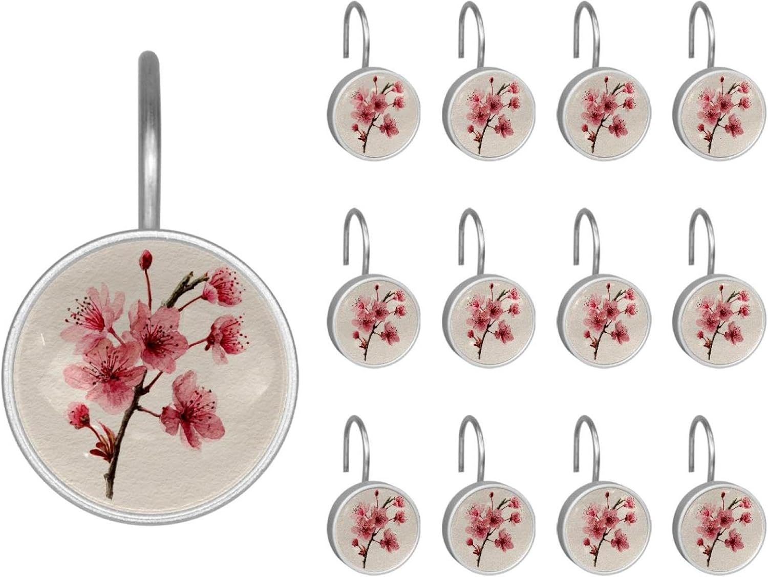 Christmas Holiday (3) Rolling Shower Curtain Hooks,Clear Crystal Glass Art Decorative Stainless Bath Bathroom Set 12 Pcs