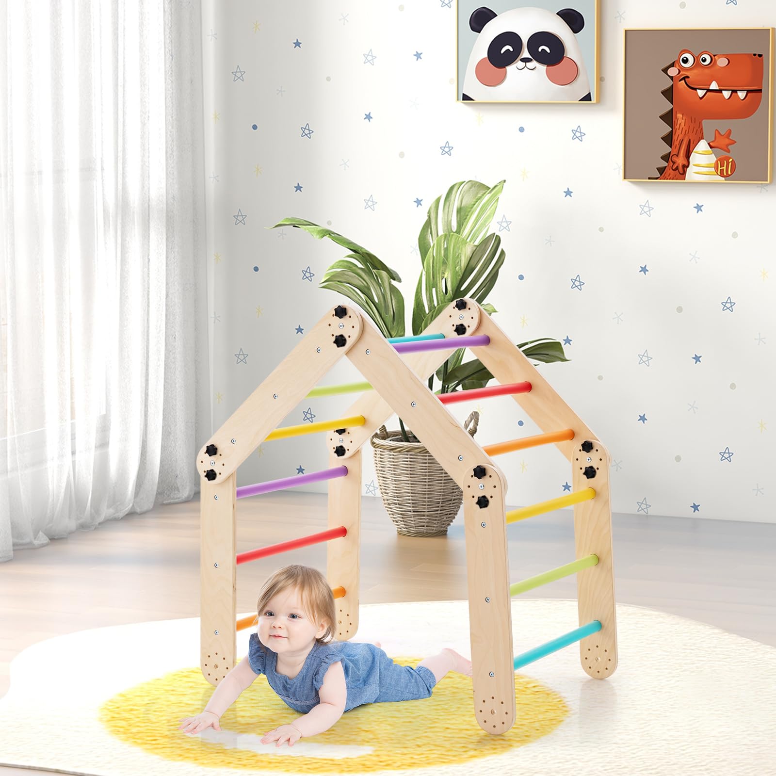 COSTWAY Klettergerüst Indoor, Kletterdreieck mit Rutsche, DIY Kletterleiter, Indoor Spielplatz umwandelbar, multifunktionaler Indoor Spielplatz für Kinder ab 3 Jahren (Bunt)