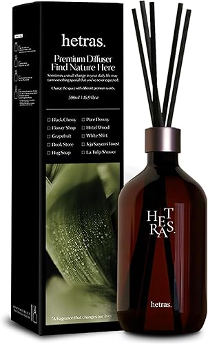 hetras. Premium Reed Diffuser: 16.9oz (500 ml) Large Capacity | Hotel Wood Scent | Fragrance Oil Diffuser Sticks for Home Office Bathroom Decor -