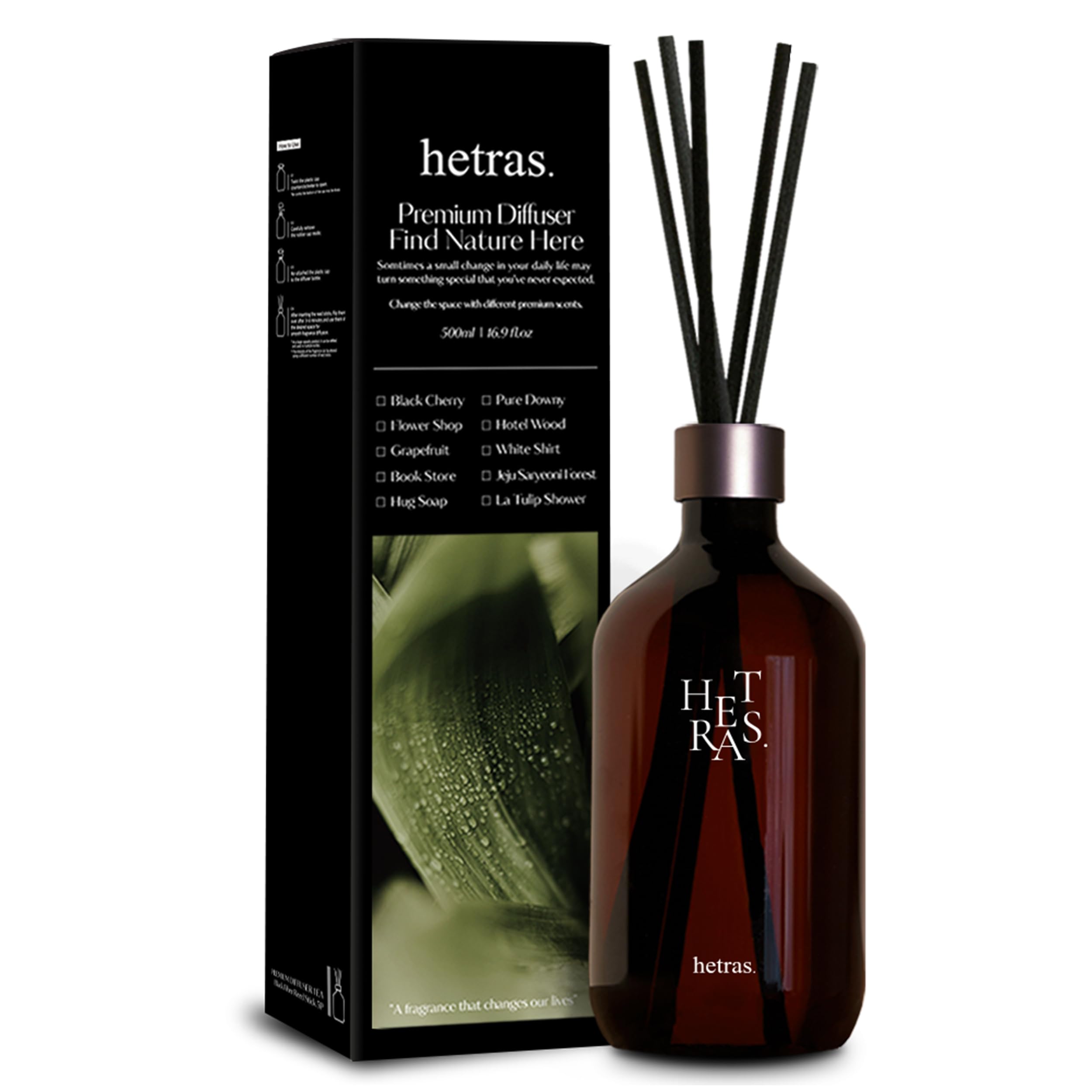 hetras. Premium Reed Diffuser: 16.9oz (500 ml) Large Capacity | Hotel Wood Scent | Fragrance Oil Diffuser Sticks for Home Office Bathroom Decor – Gifts for Loved one